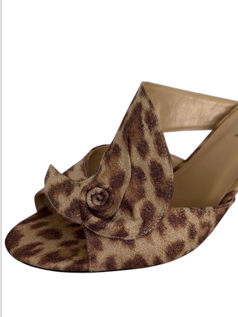 J. Renee Joslin Shimmer Leopard Rosette Slide Sandal Kitten Heel Mule 8.5 - Picture 3 of 12